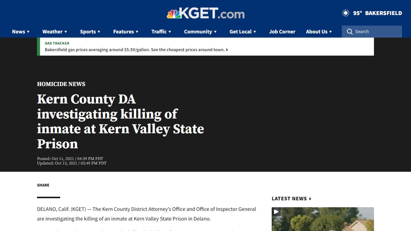 Kern County DA investigating killing of inmate at Kern ...